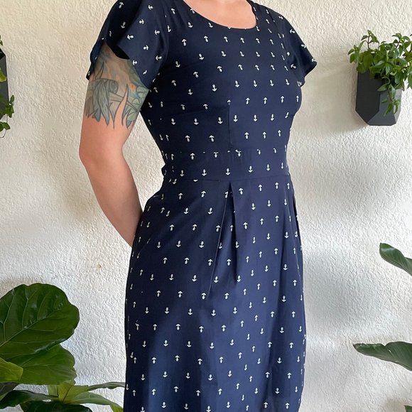 Vera Mode - Dark Blue Dress with Anchors Print - Picture 2 of 9